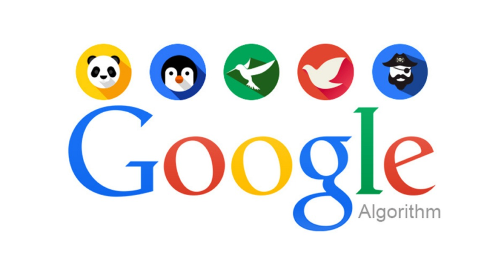 Google algorithm updates and SEO strategies showing search rankings, website traffic, analytics, and content optimization.